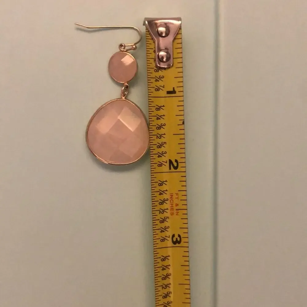 Light Pink and Gold Marbled Stone 2 Tier Dangle Earrings